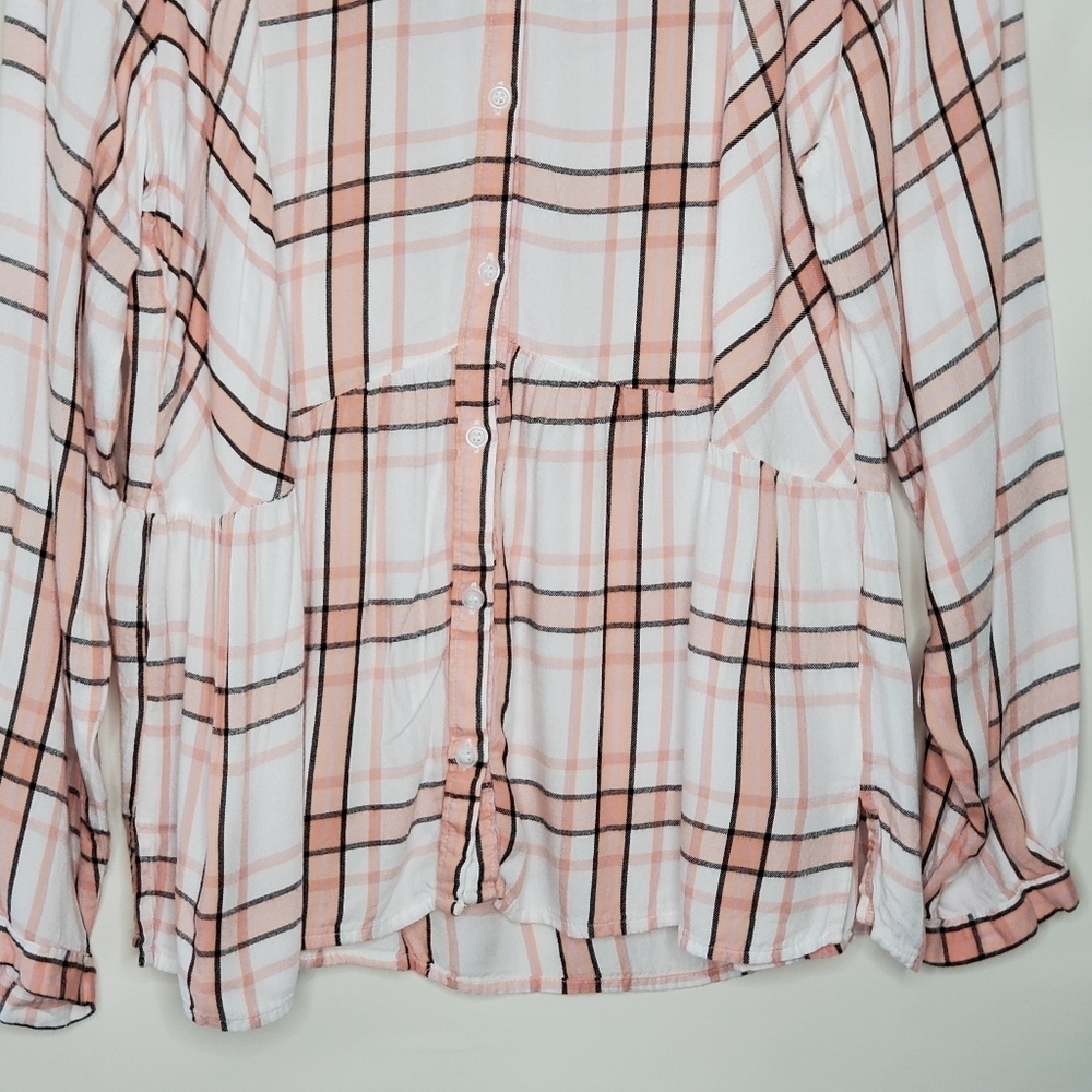 Lane Bryant Plaid‎ Babydoll Top Size 16 Button Front No-Peek Long Sleeve Rayon - Picture 5 of 12
